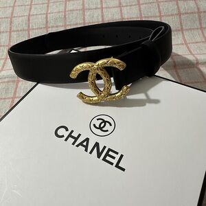 Chanel black belt with double c gold buckle